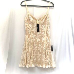 NWT Lulus Lace Mini Dress Size L Coquette Babydoll Fairy Velvet Seams Feminine